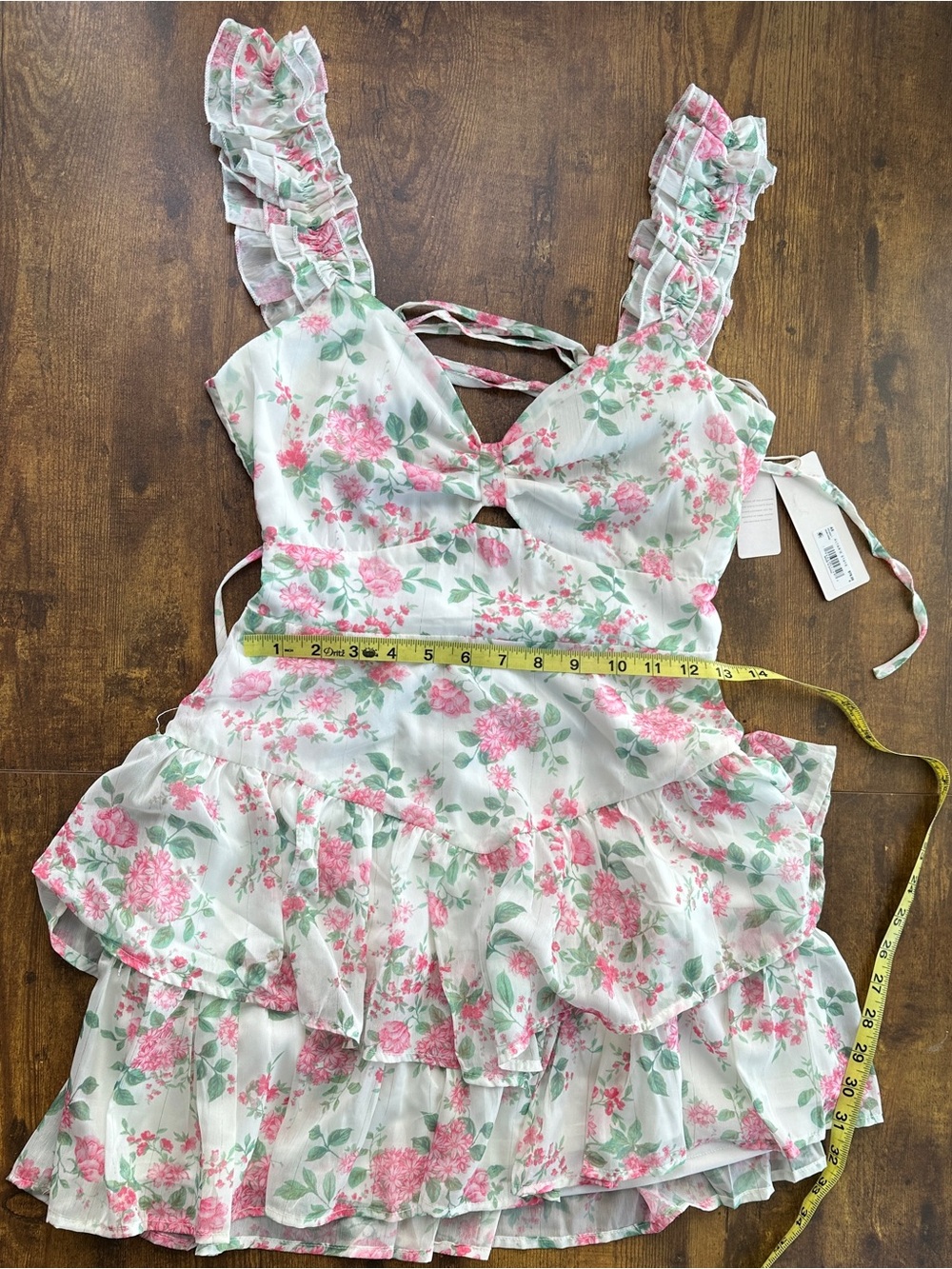 Altar'd State White Pink Floral Ruffle Mini Dress - Picture 3 of 5